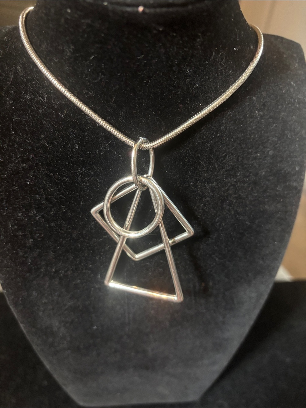 Silvertone Geometric Pendant Necklace - Contemporary Women’s Jewelry